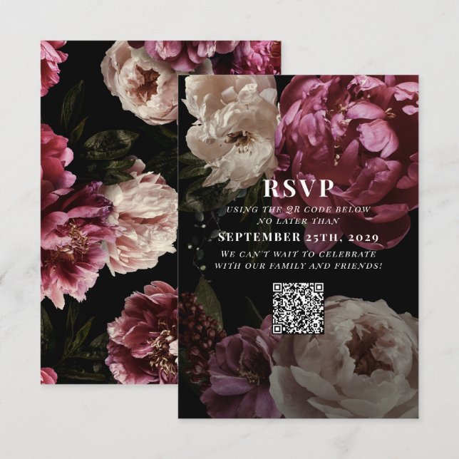 Rubor Burgundy Boda QR Code Responder RSVP (Anverso / Reverso)