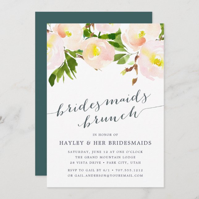 Rubor de primavera | Bridesmaids Brunch Invitación (Anverso / Reverso)