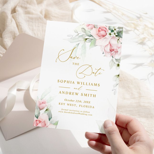 Rubor & Eucalyptus Floral Guardar la invitación de (Subido por el creador)