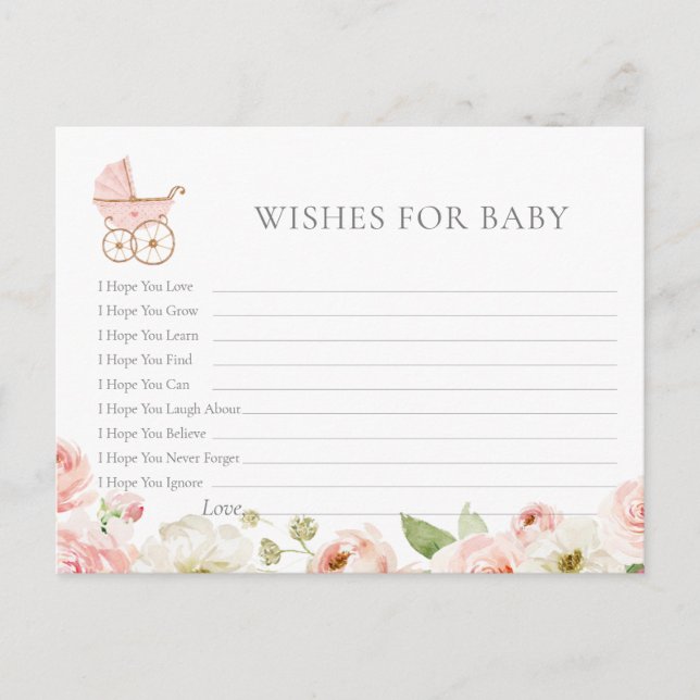 Rubor Floral Baby Shower quiere tarjeta para bebé (Anverso)