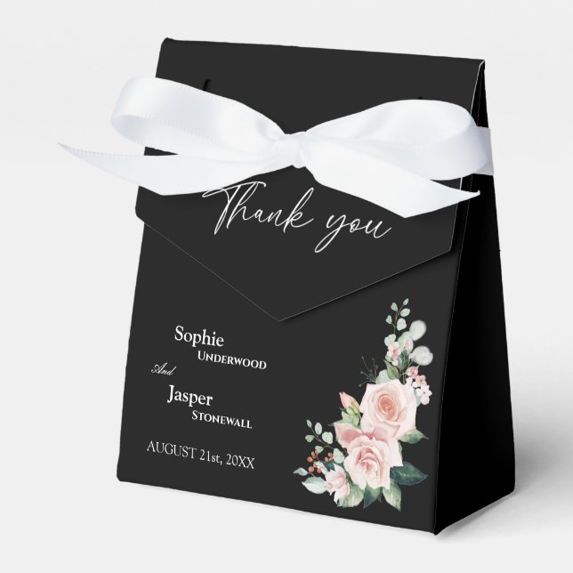 Rubor Floral Black Boda Gracias Caja De Favor (Front Side)