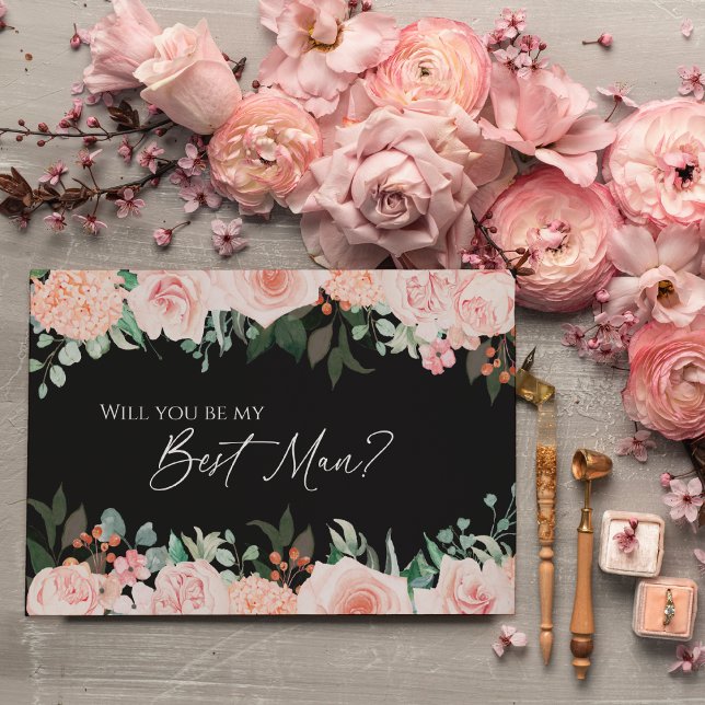 Rubor Floral Black Boda Mejor Tarjeta de Propuesta (Subido por el creador)