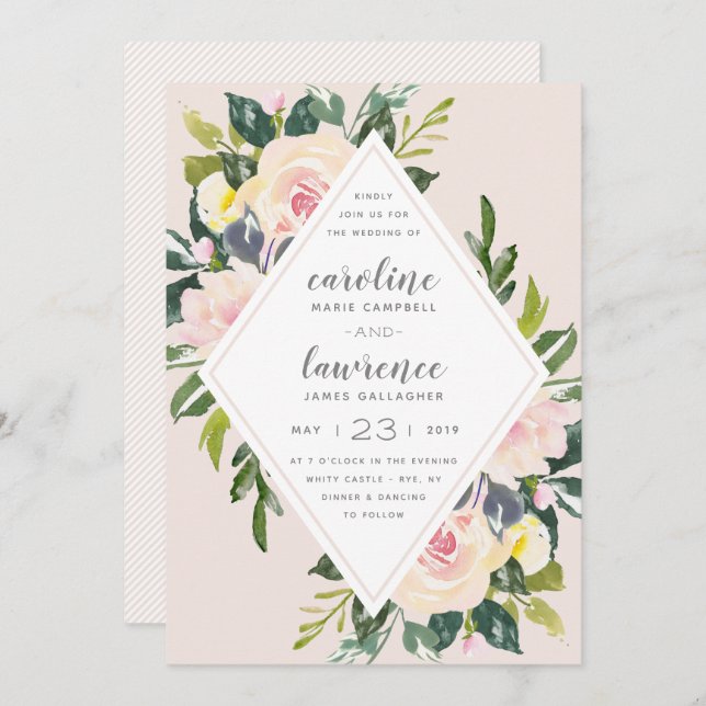 Rubor floral de primavera | Invitación a la boda (Anverso / Reverso)