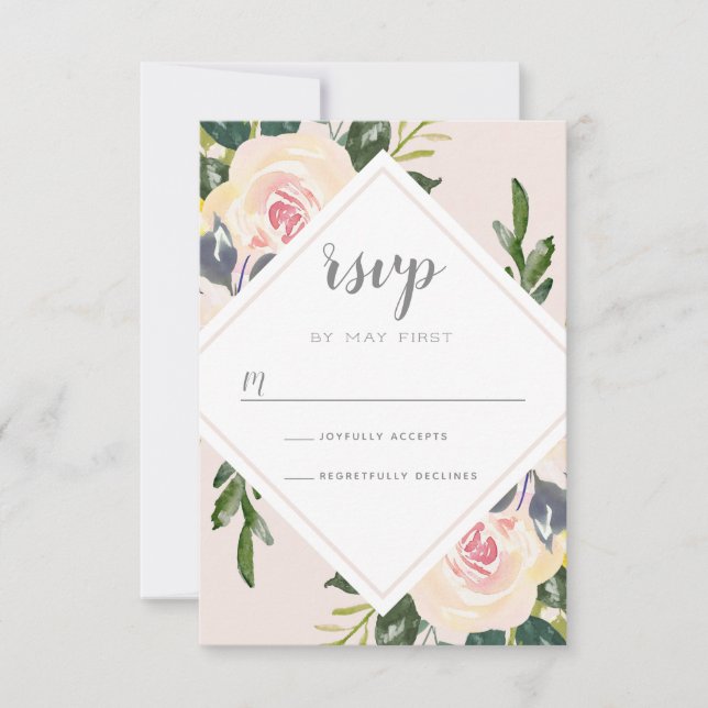 Rubor floral de primavera | Tarjeta RSVP de boda (Anverso)