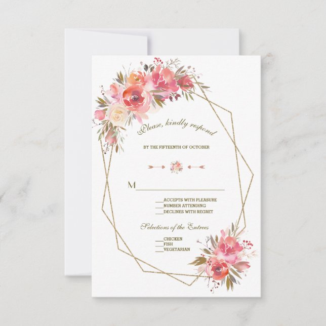 Rubor Floral Gold Purpurina Frame Wedding RSVP (Anverso)