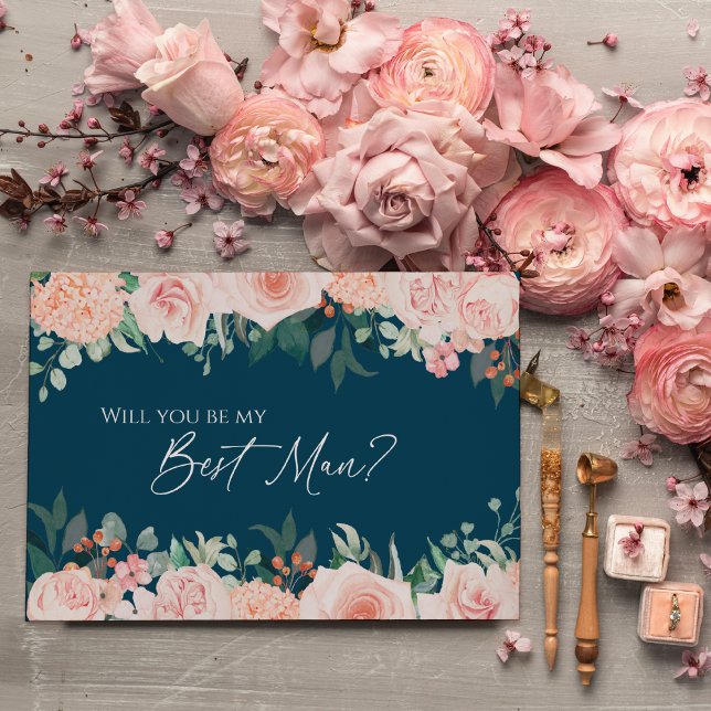 Rubor Floral Naval Boda Mejor Tarjeta de Propuesta (Subido por el creador)