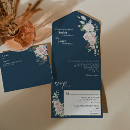 Rubor Floral Navy Boda Todo En Una Invitación