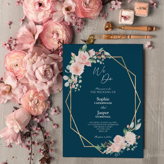 Rubor Floral Navy Simple Hacemos Invitación Matrim (Subido por el creador)