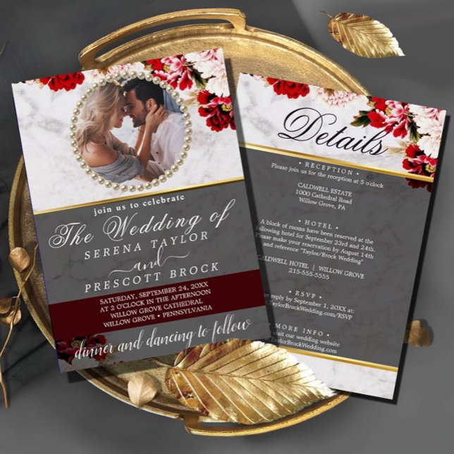 Rubor Floral Photo All in One Wedding Invitación (Subido por el creador)