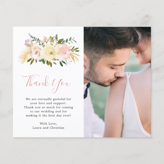 Rubor Floral Photo Budget Boda Gracias Tarjeta (Anverso)