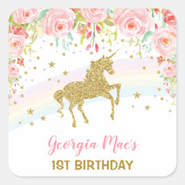 Rubor Floral Unicornio etiqueta de Pegatina de cum