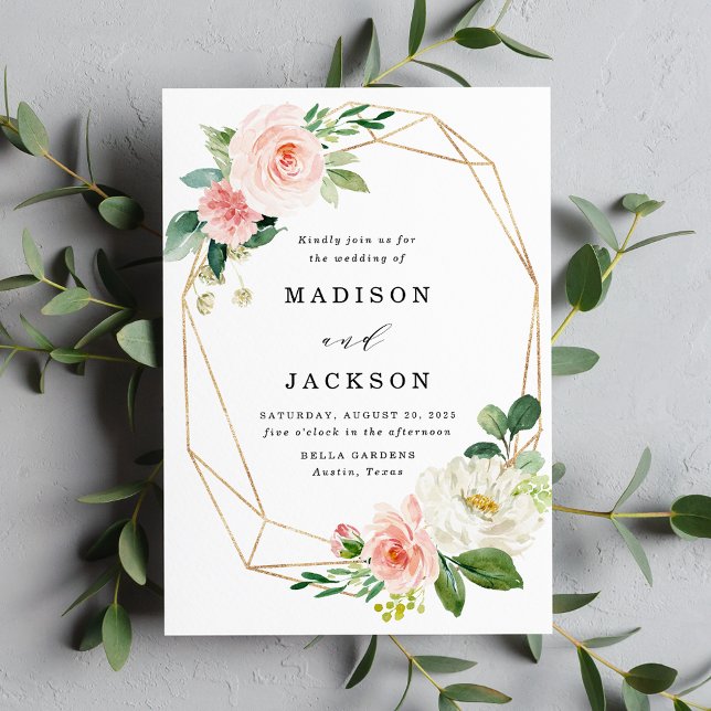 Rubor Florals | Invitación a la boda con marco dor (Subido por el creador)