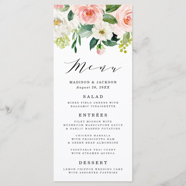 Rubor Florals | Tarjeta de menú Boda (Anverso)