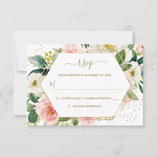 Rubor Gold Floral Gold Wedding RSVP (Anverso)