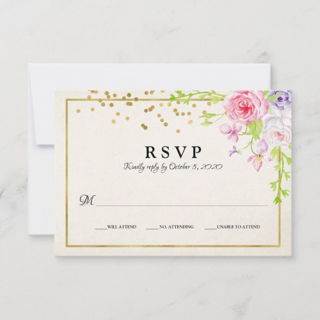 Rubor Gold Floral Modern Gold Frame Wedding RSVP (Anverso)