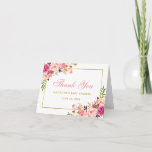 Rubor Gold Floral rosa Baby Shower Gracias Nota P