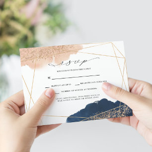 Rubor, Gold & Navy Wedding RSVP