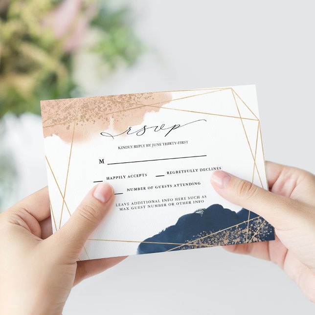 Rubor, Gold & Navy Wedding RSVP (Subido por el creador)