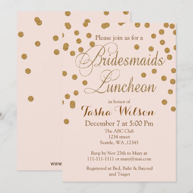 Rubor Gold Purpurina Bridesmaids Invitaciones a Lu (Anverso / Reverso)