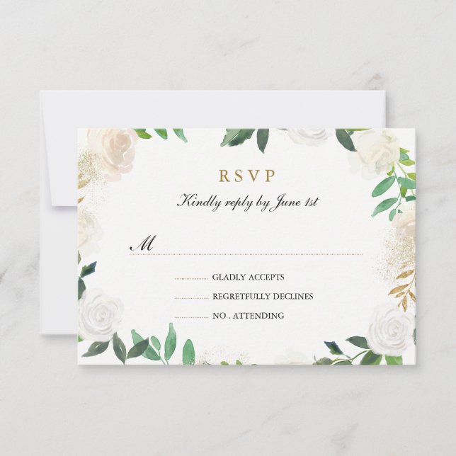 Rubor Gold Watercolor Wreath Wedding RSVP (Anverso)
