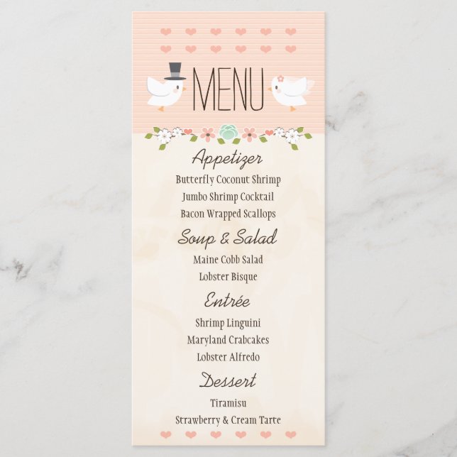 Rubor Love Birds Dove Boda Menu (Anverso)