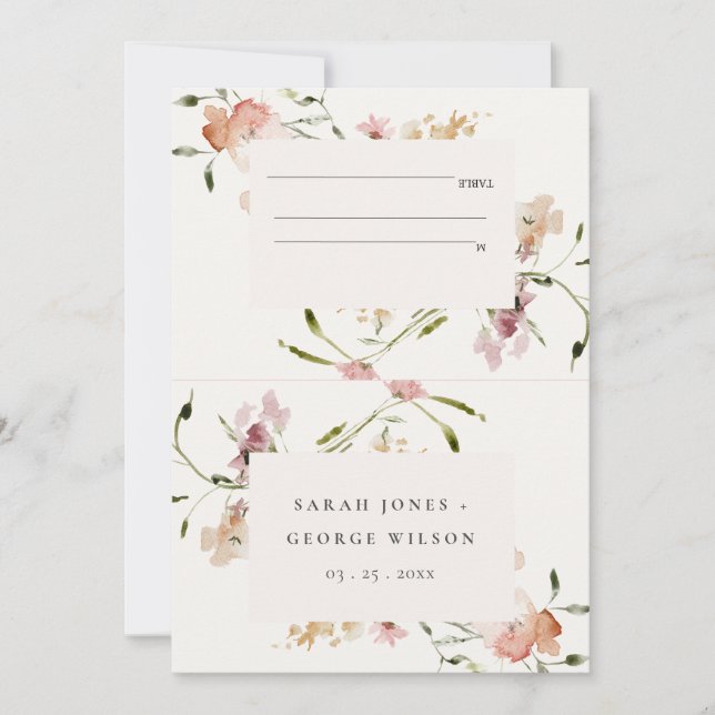 Rubor Meadow Watercolor Floral Boda Plaza Tarjeta (Anverso)