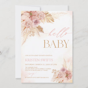 Rubor Pampas Floral Hola Baby Shower Invitación