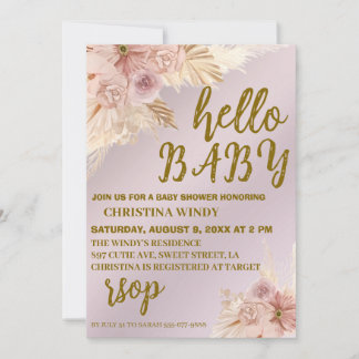 Rubor Pampas Rosa Baby Shower invita a invitación