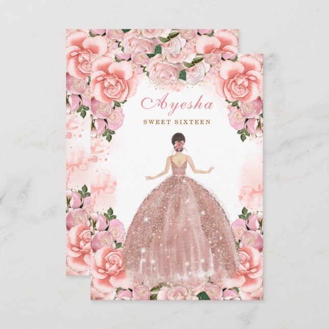 Rubor Peach Sweet Dieciséis tarjetas de invitación (Anverso / Reverso)