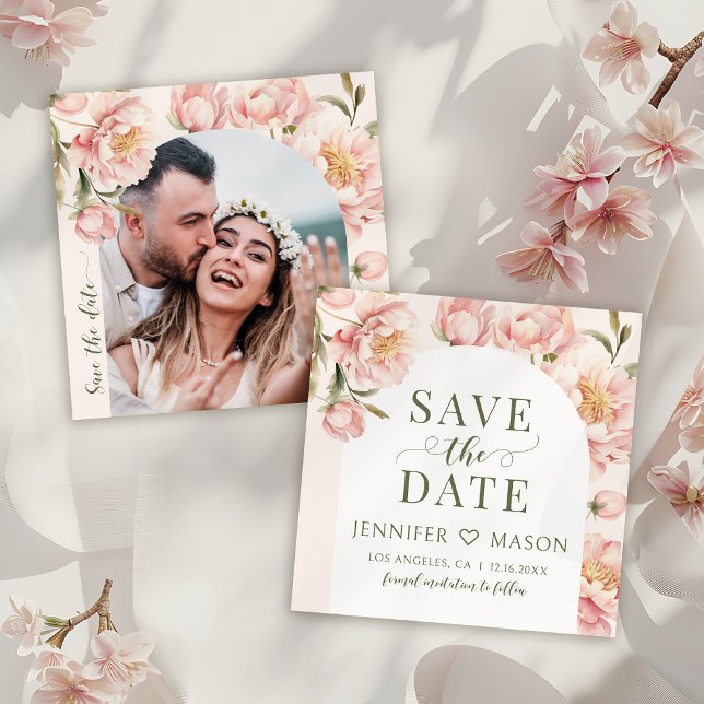 Rubor peonies Guardar la invitación de la foto de  (Subido por el creador)