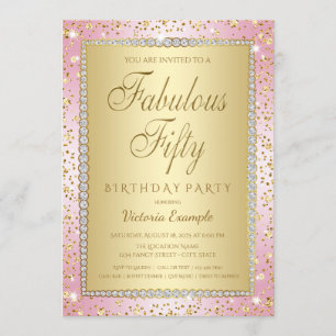 Rubor Pink and Gold 50th Birthday Party Invitación