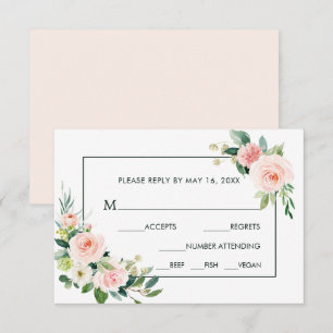 Rubor Pink Bloom Wedom RSVP con elección de comida