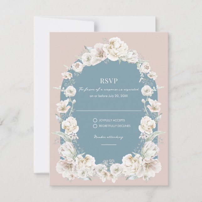 Rubor Pink Blue Floral Garden Wedding RSVP (Anverso)