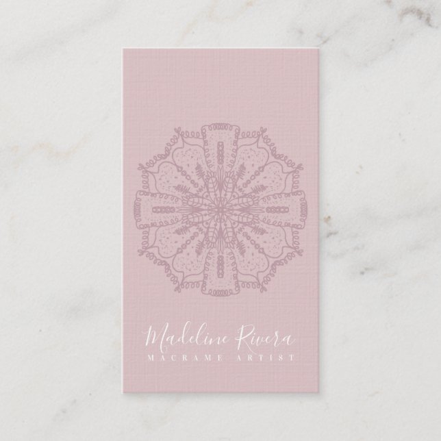 Rubor Pink Boho Mandala Yoga Macrame tarjeta de pr (Anverso)