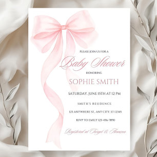 Rubor Pink Bow Baby Shower Invitación editable