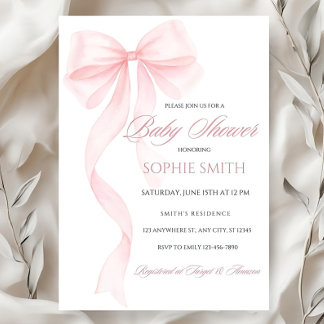 Rubor Pink Bow Baby Shower Invitación editable