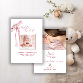 Rubor Pink Bow Photo Baby Shower Gracias Tarjeta