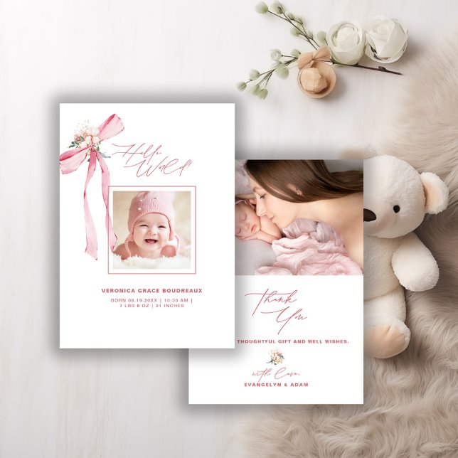 Rubor Pink Bow Photo Baby Shower Gracias Tarjeta (Subido por el creador)