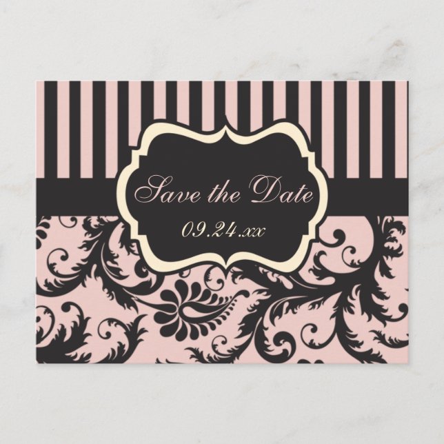 Rubor Pink, Cream, Gray Damask Guardar la tarjeta  (Anverso)