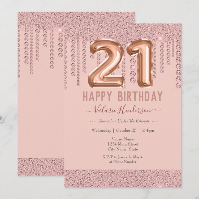 Rubor Pink Diamond Drip Happy 21st Birthday (Anverso / Reverso)