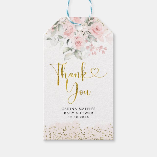 Rubor Pink Floral Baby Shower Gracias Etiqueta (Anverso)