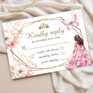 Rubor Pink Floral Butterfly Sweet 16 Tarjetas Rsvp