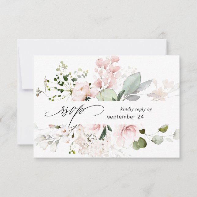 Rubor Pink Floral & Eucalyptus w Meal RSVP Card 2 (Anverso)