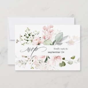 Rubor Pink Floral & Eucalyptus w Meal RSVP Card 2
