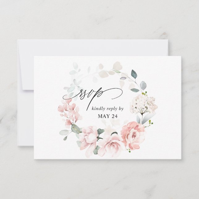 Rubor Pink Floral & Eucalyptus w Meal RSVP Card 3 (Anverso)