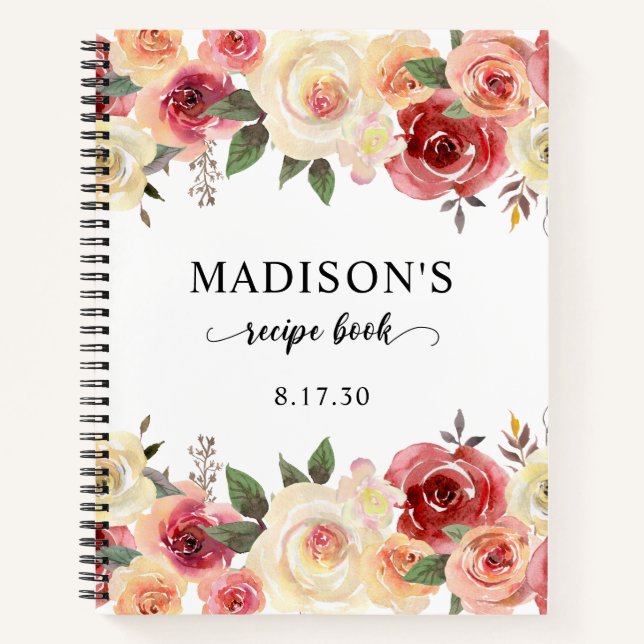 Rubor Pink Floral Watercolour Shower Recipe Libro (Anverso)