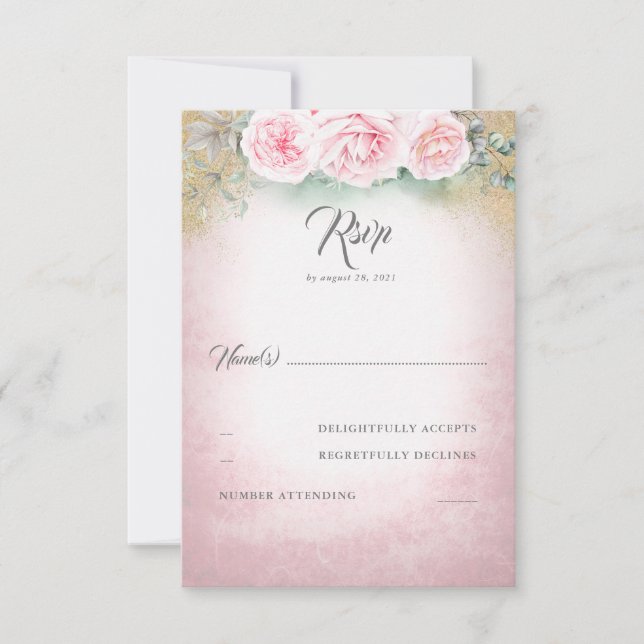 Rubor Pink Floral Wedding RSVP (Anverso)