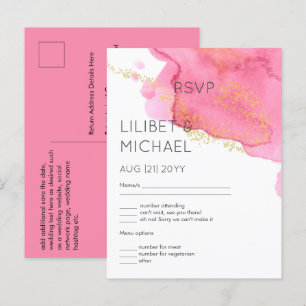 Rubor Pink Gold Modern Wedn RSVP con menú