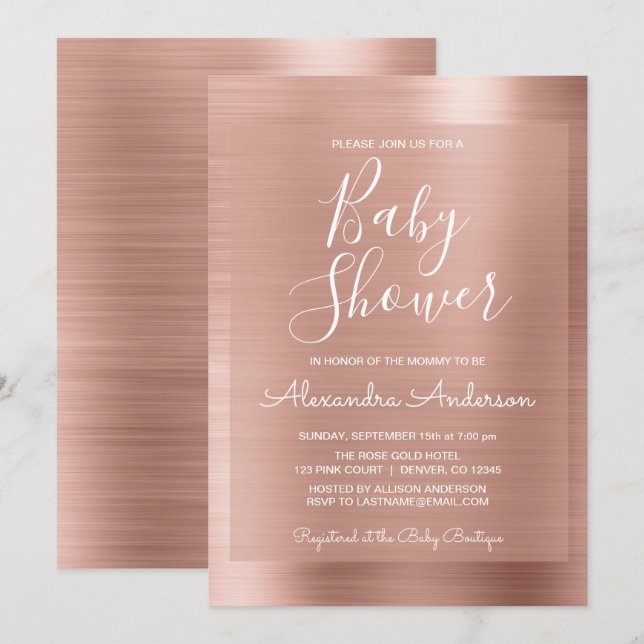 Rubor Pink - Invitación a Baby Shower de Rosa Reli (Anverso / Reverso)