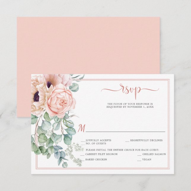 Rubor Pink Ivory Floral Watercolor RSVP (Anverso / Reverso)